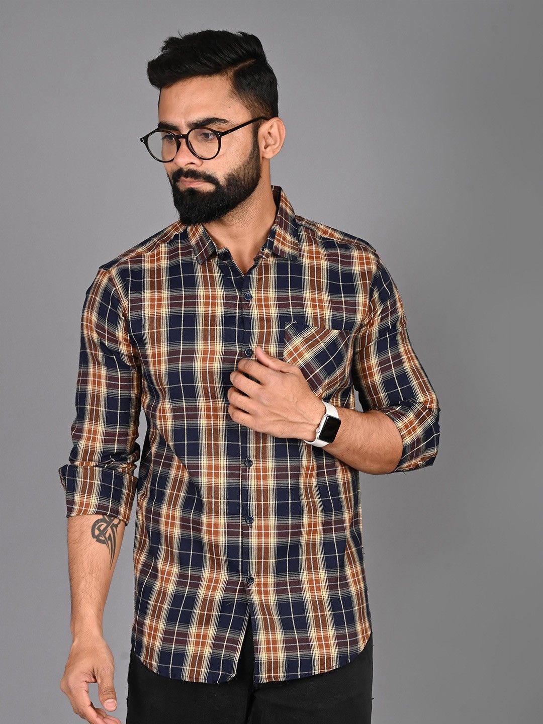 

PulseIQ Men Slim Fit Opaque Checked Formal Shirt, Multi