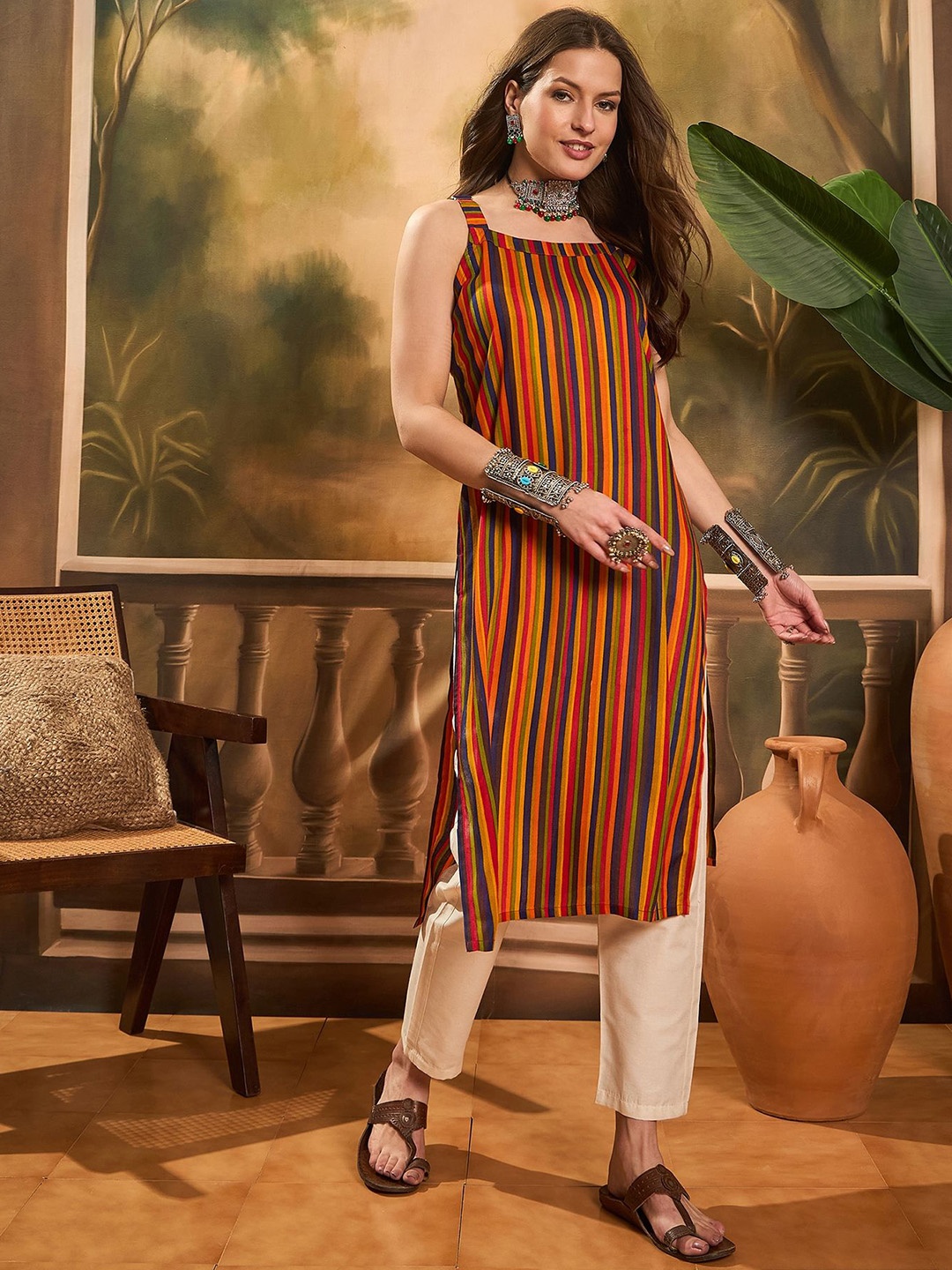 

InWeave Women Striped Kurta, Multi