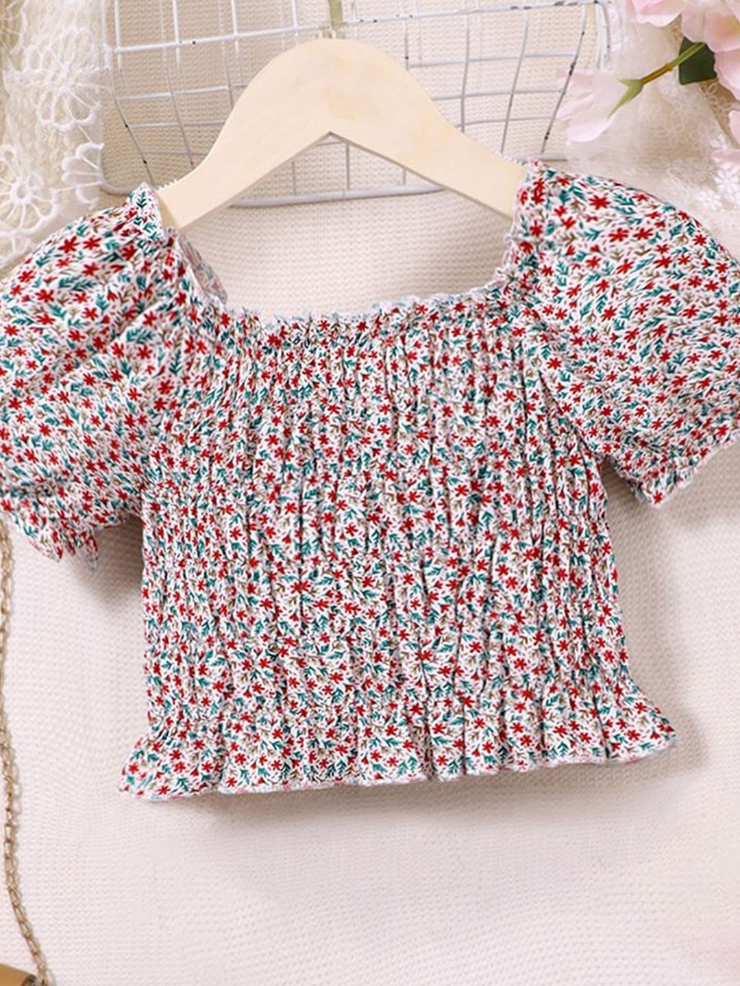 

LULU & SKY Floral Print Puff Sleeve Bardot Top, Multi