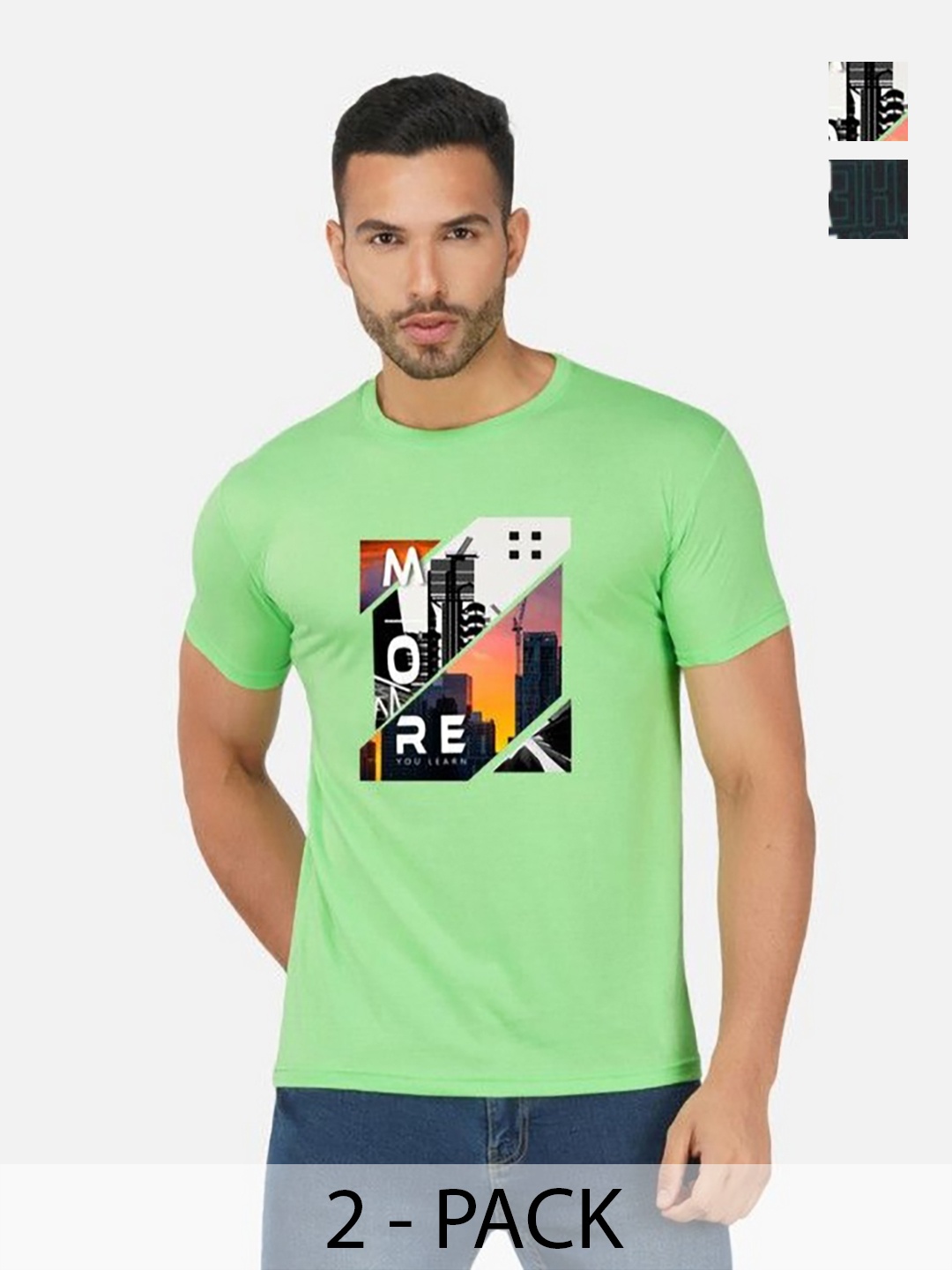 

GLOBAL NOMAD Men 2 Printed Bio Finish Applique T-shirt, Green