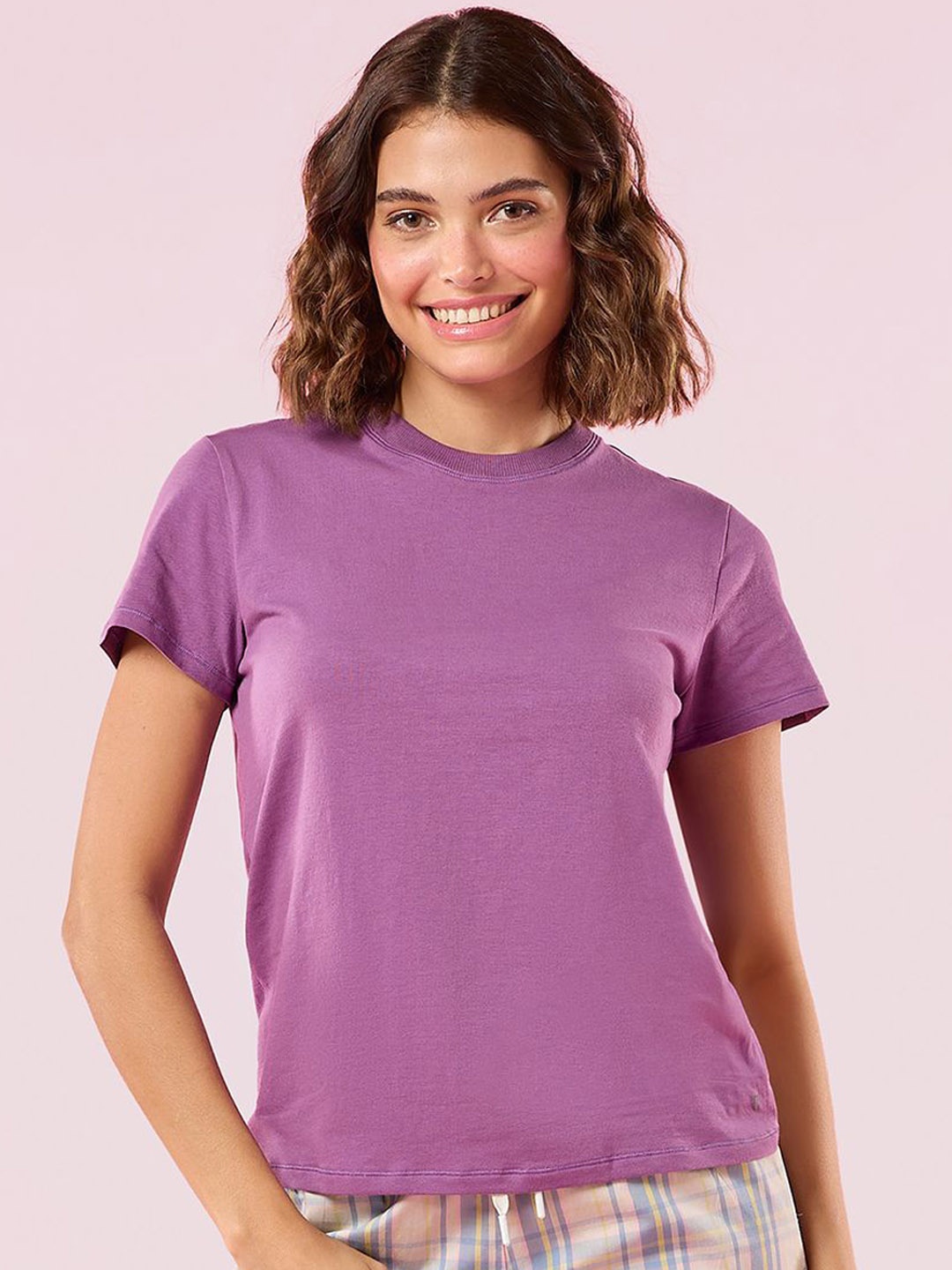 

Enamor Relaxed Fit Crew Neck Basic Stretch Lounge T-Shirt, Violet