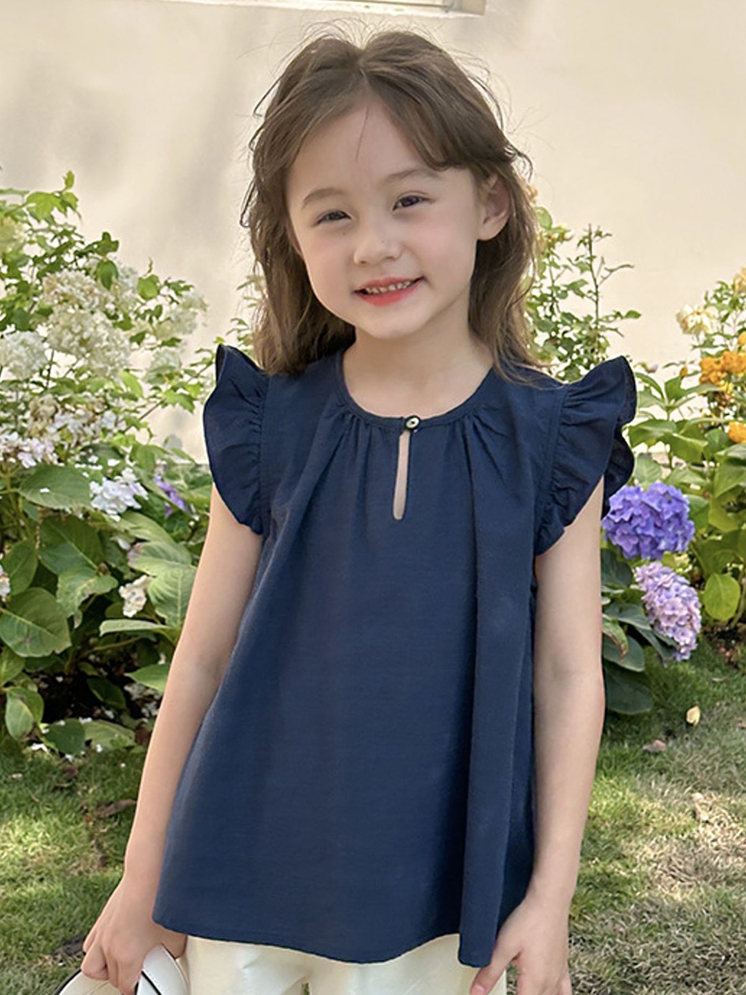 

LULU & SKY Keyhole Neck Flutter Sleeve Top, Navy blue