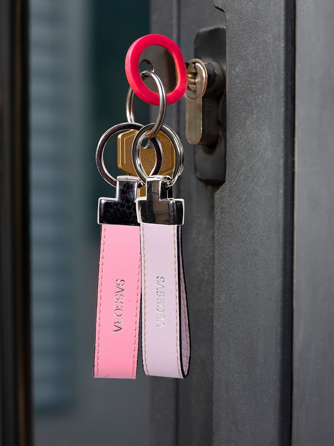 

Sassora Set Of 2 Leather Printed Key Chain, Pink