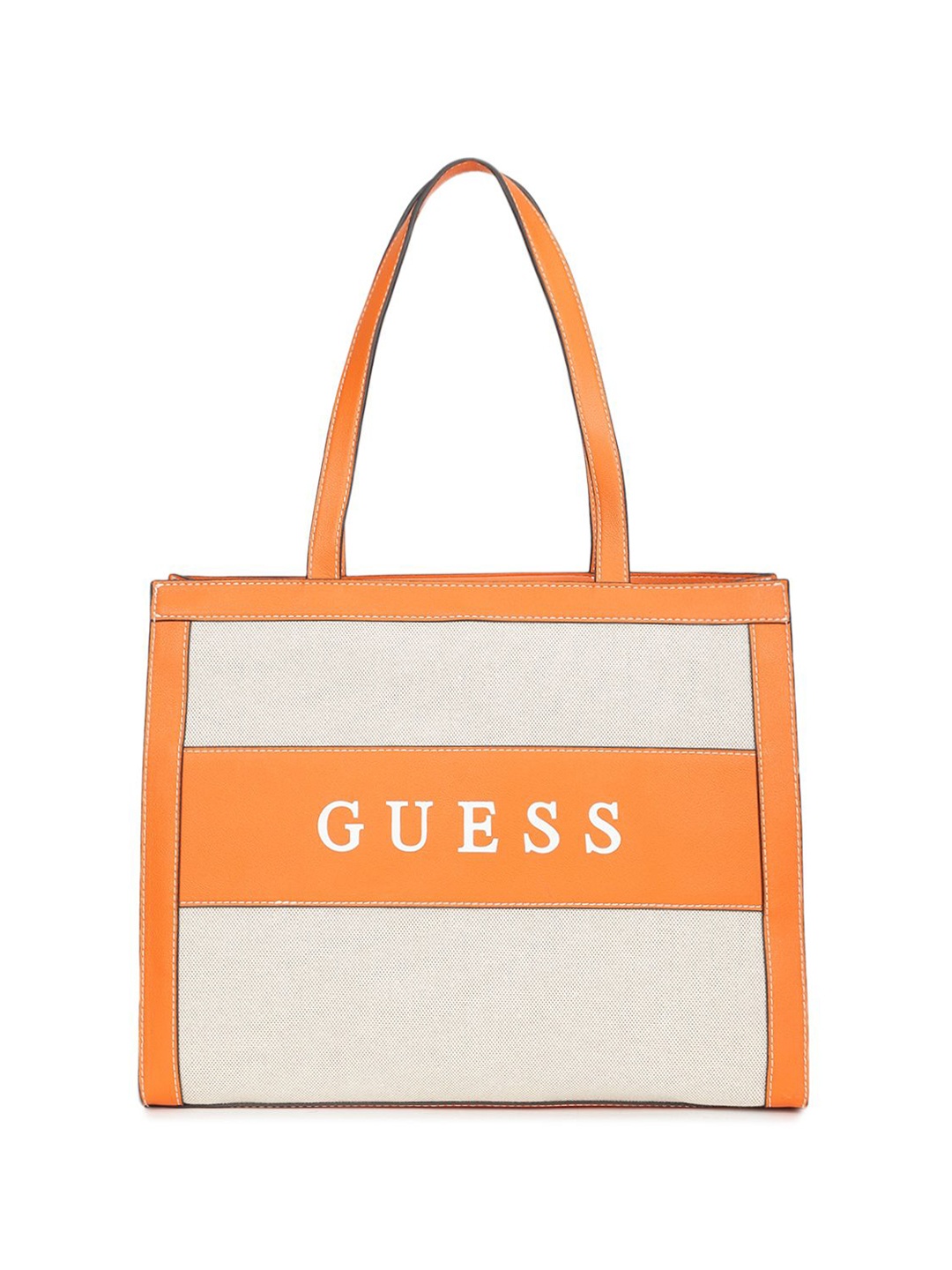 

GUESS Colourblocked PU Shopper Tote Bag, Orange