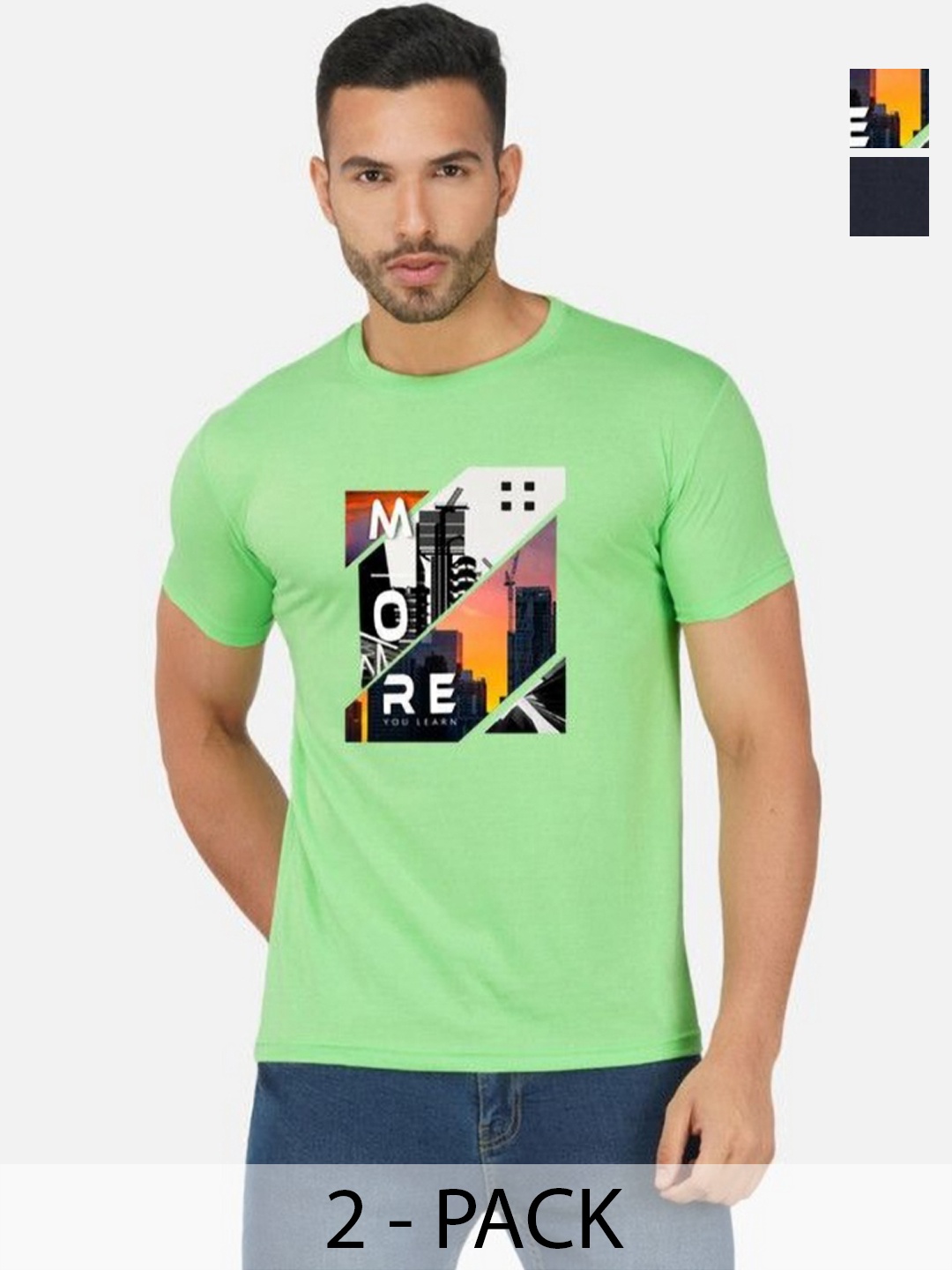 

GLOBAL NOMAD Men 2 Printed Bio Finish Applique T-shirt, Green