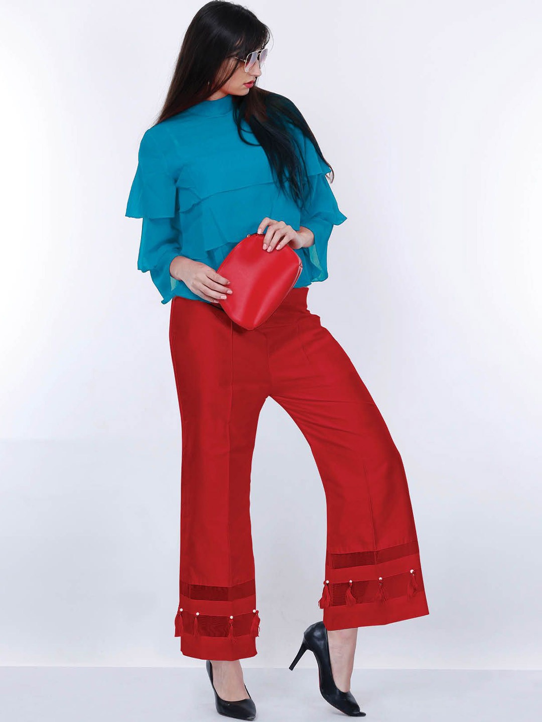 

FLOREOS Flared-Fit Trousers, Red