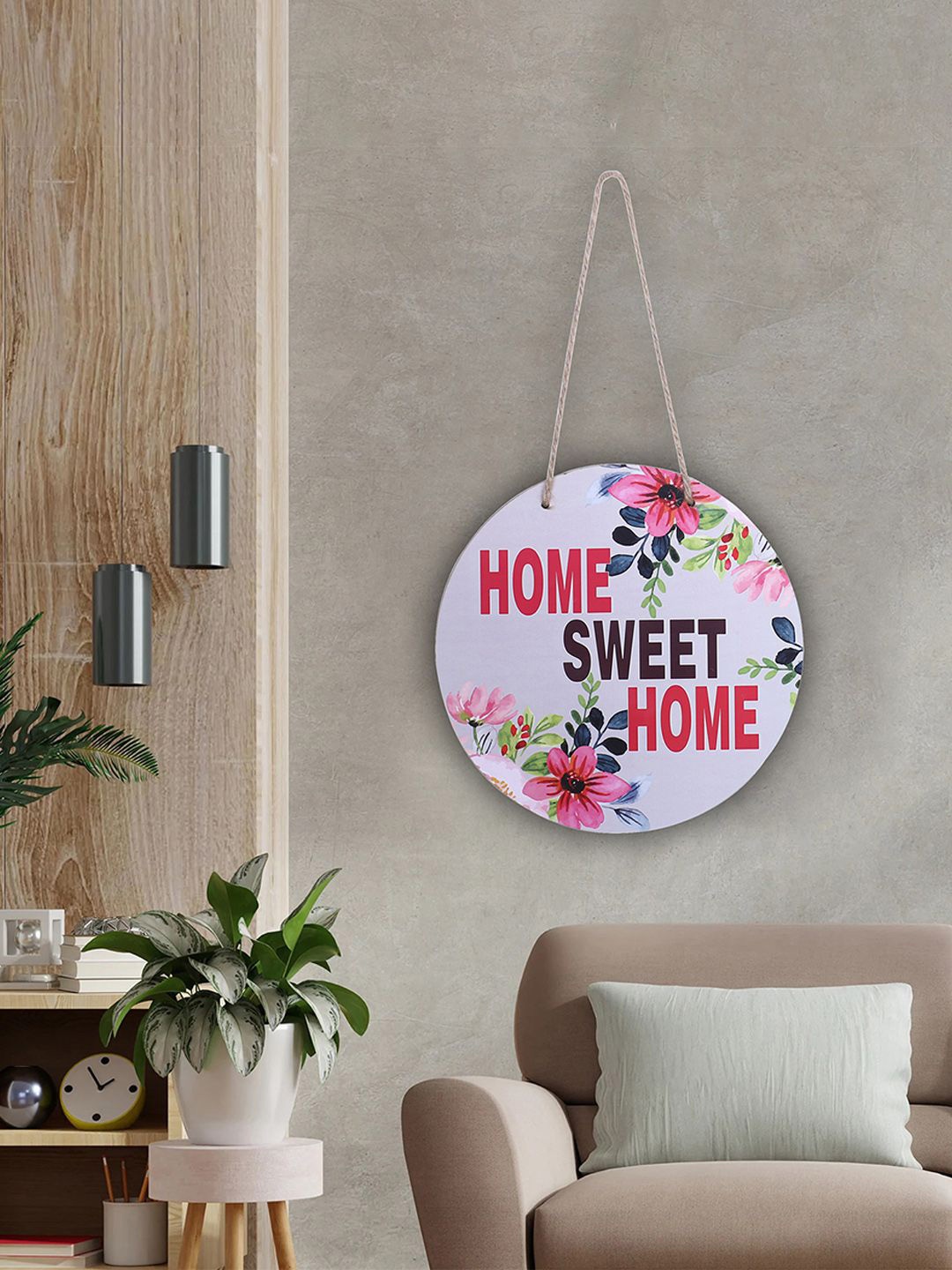 

Kuber Industries White & Pink Printed Wooded Wall HangingDecor