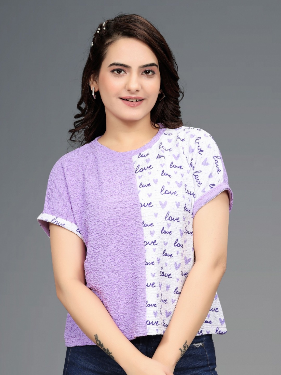 

VGHCFASHION Women Printed Pockets T-shirt, Purple