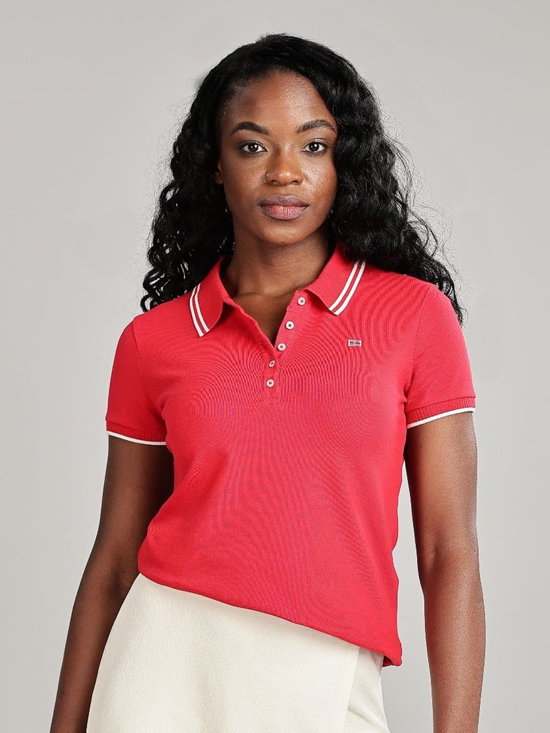 

Tommy Hilfiger Women Polo Collar Slim Fit T-shirt, Red