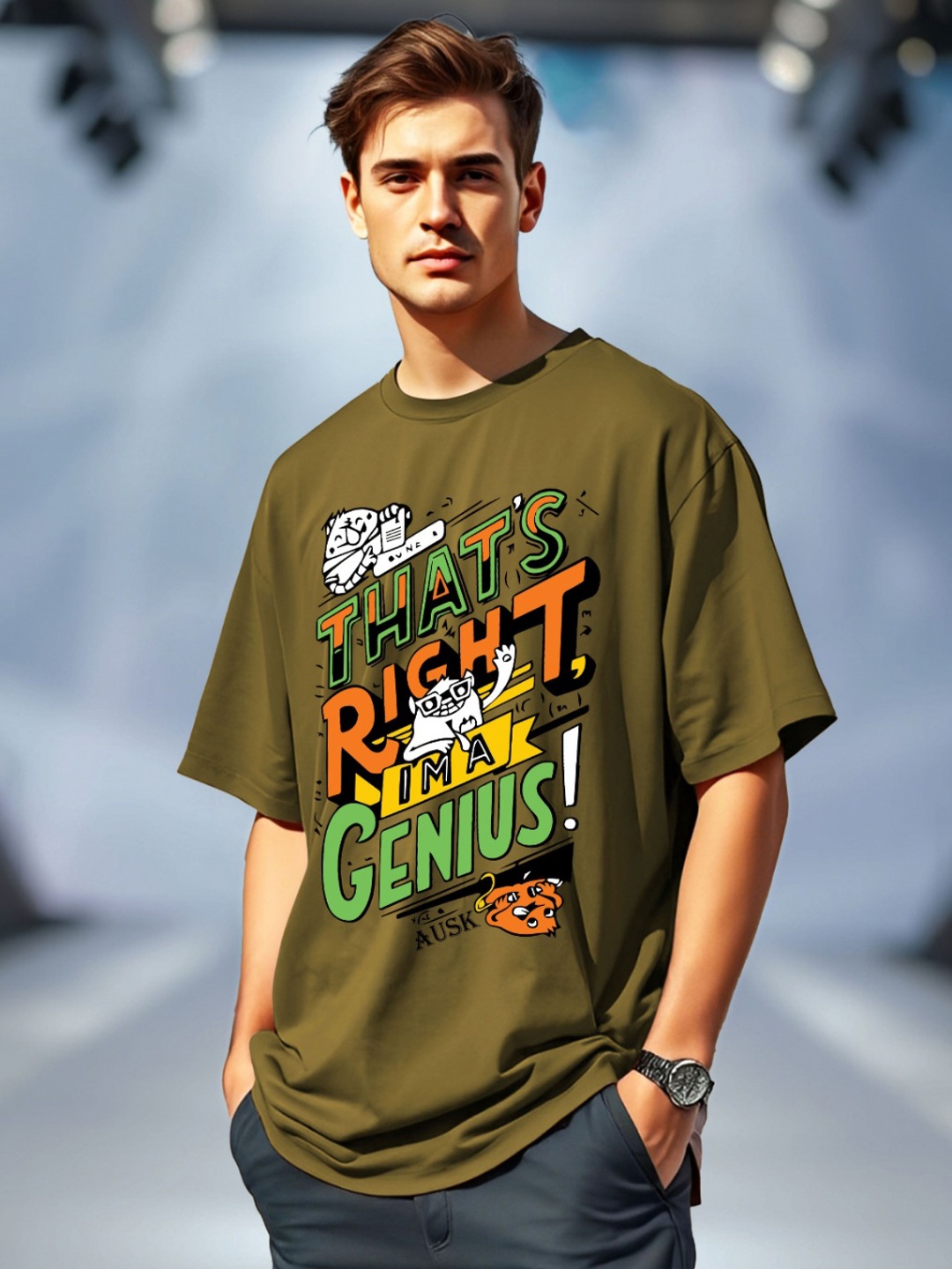 

AUSK Men Printed Applique T-shirt, Green