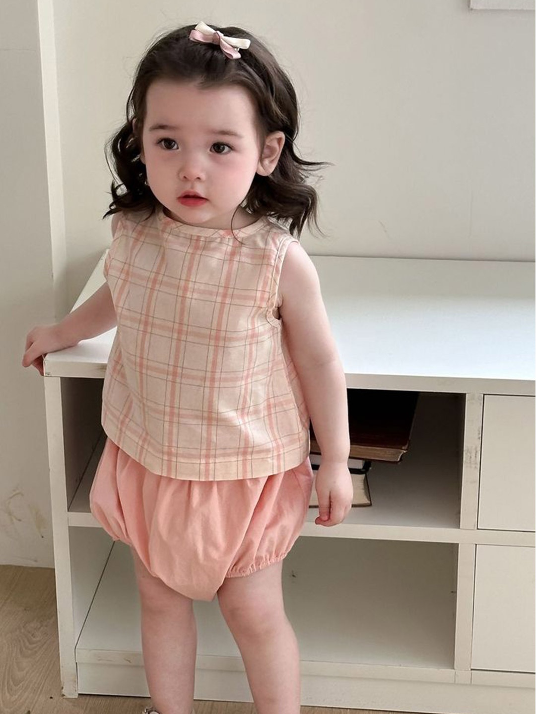 

LULU & SKY Girls Checked Top with Shorts, Pink