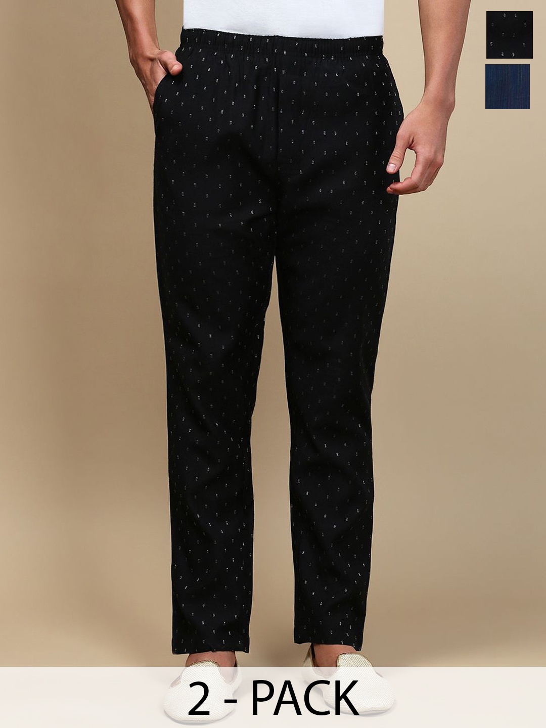

WHITE HEART Pack Of 2 Printed Mid Rise Pyjamas, Black