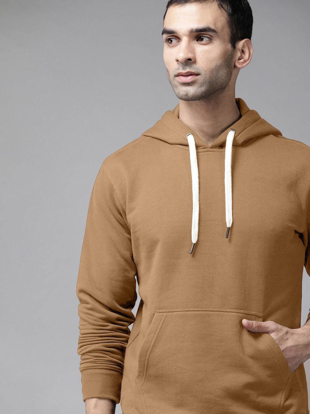 

QOSHA Men Hooded Sweatshirt, Brown