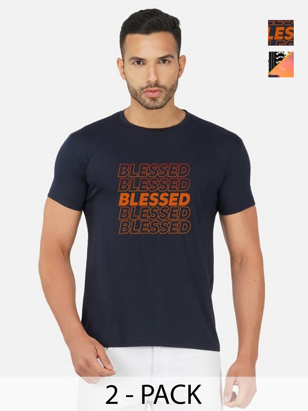 

GLOBAL NOMAD Men 2 Printed Bio Finish Pockets T-shirt, Navy blue