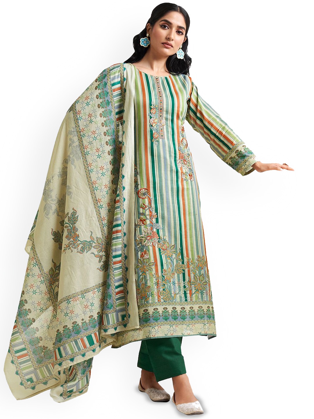 

DRAVINAM Trends Embroidered Pure Cotton Unstitched Dress Material, Green