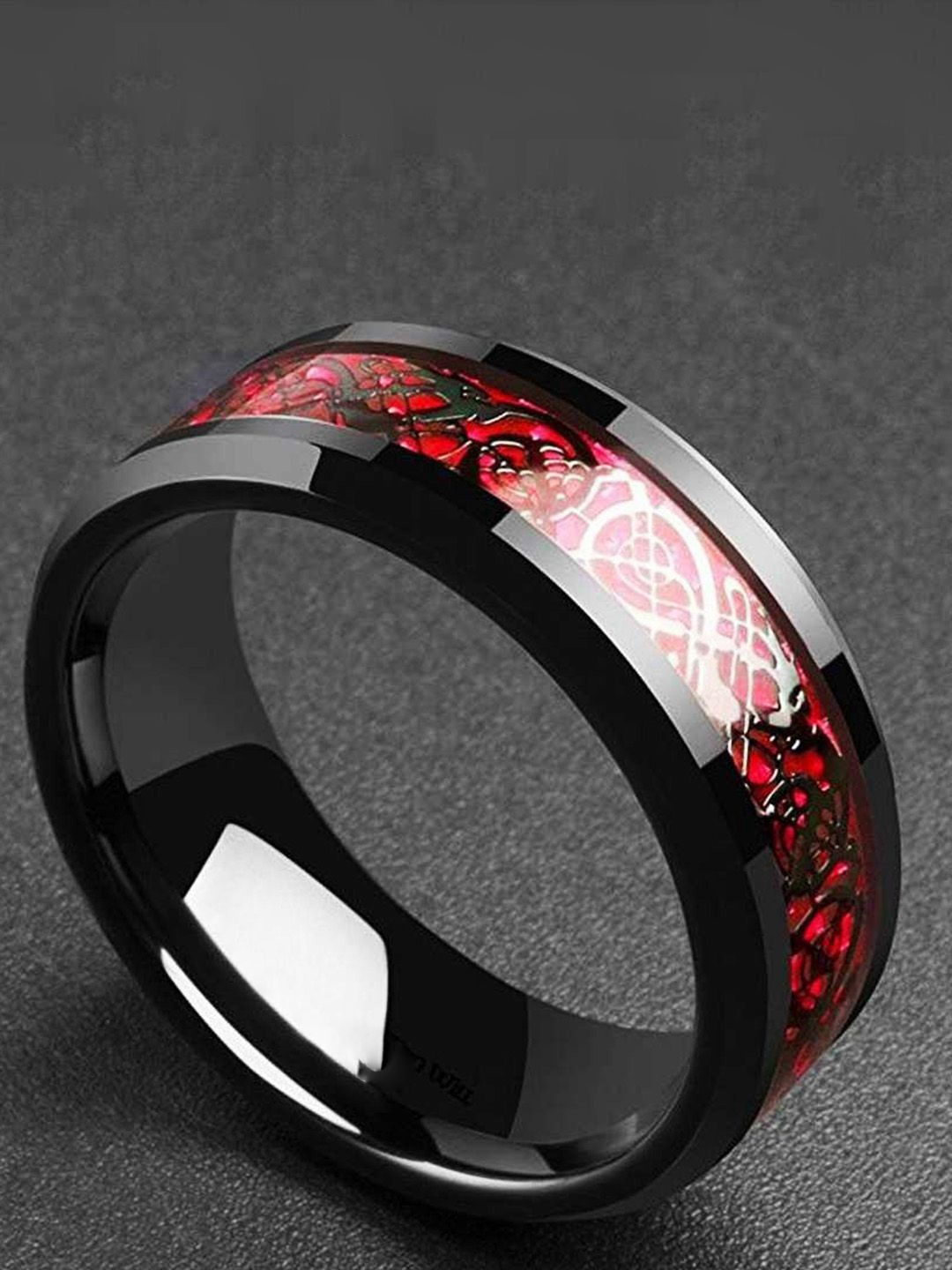 

The Roadster Lifestyle Co Men Classic Dragon Celtic Band Ring, Red