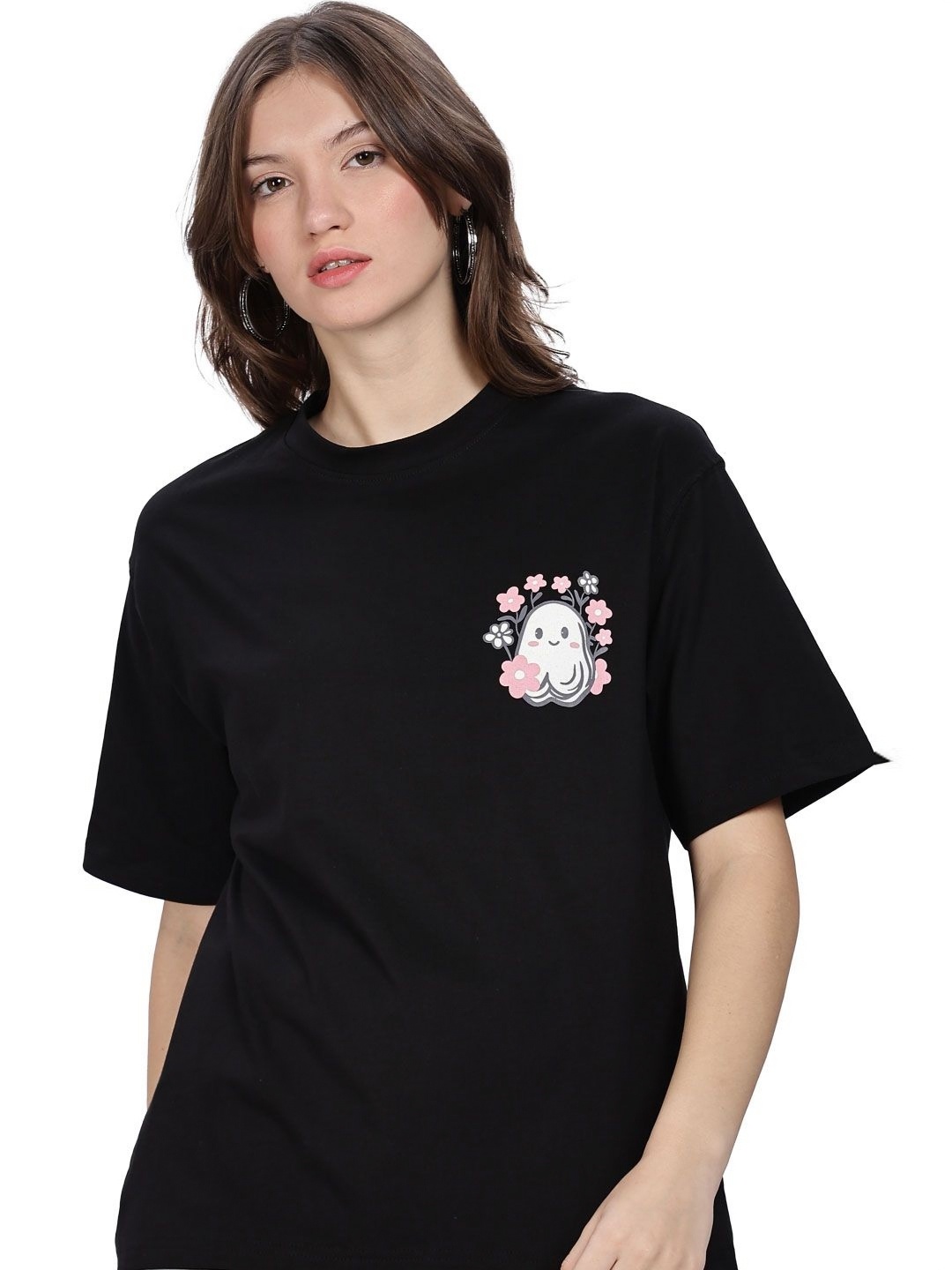 

B BLUBERYL - Comfort Inside Out Women Drop-Shoulder Sleeves Pockets T-shirt, Black