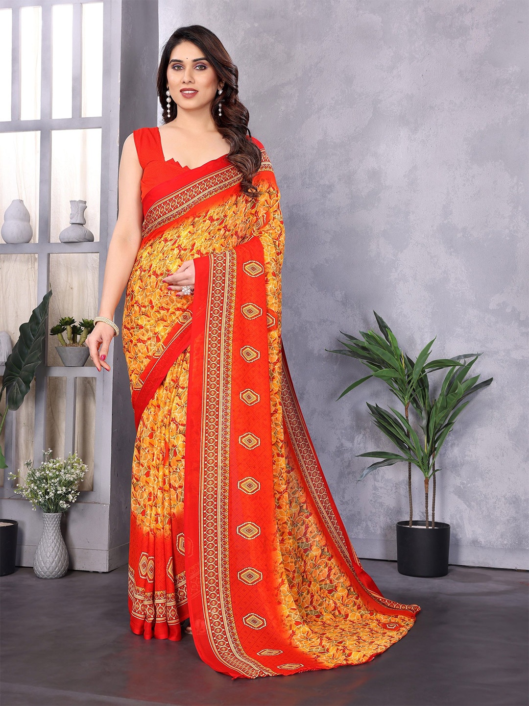 

Moda Rapido Poly Georgette Saree, Yellow