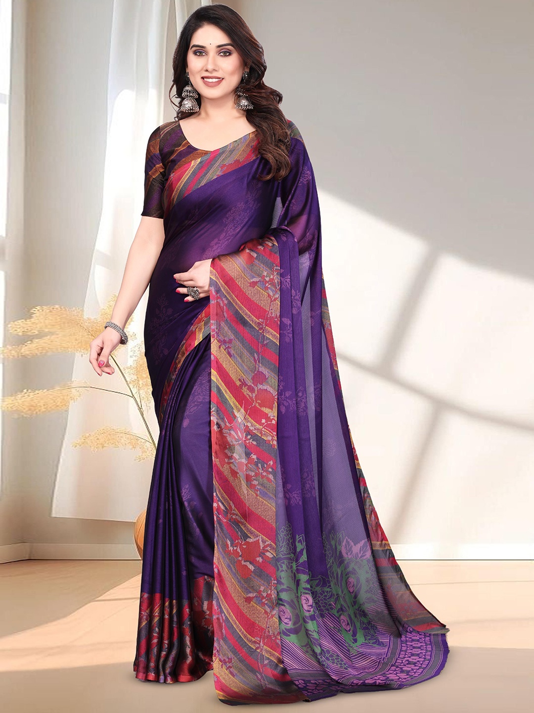 

SUPERLAXMI Pure Chiffon Saree, Purple