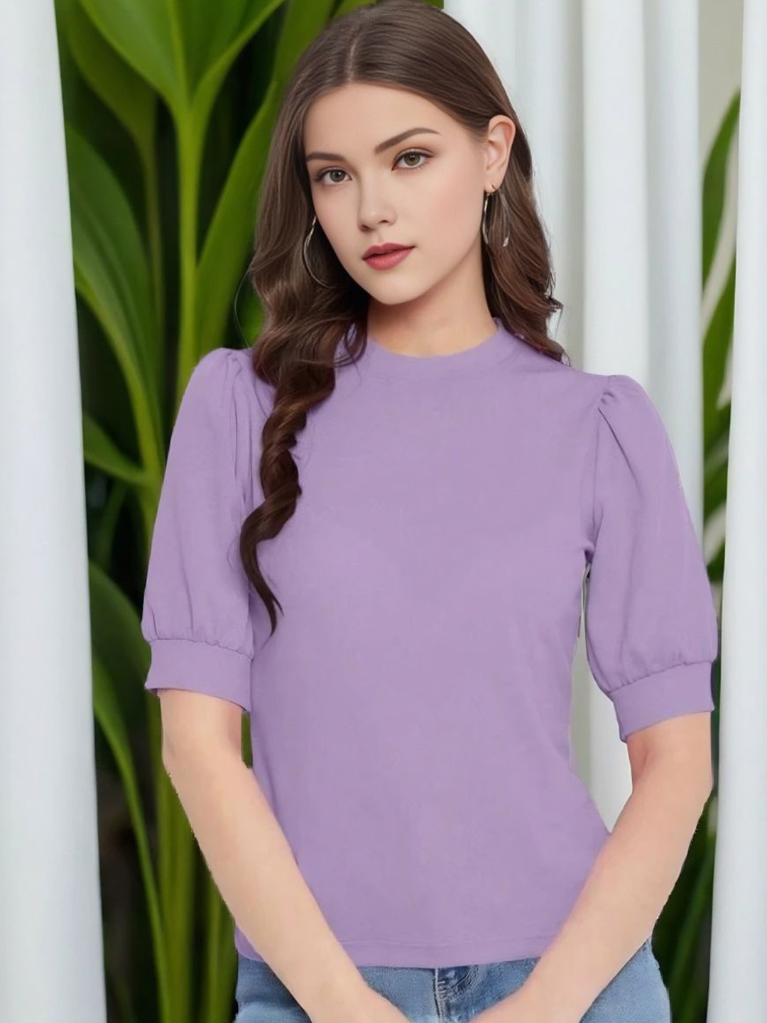 

Moda Rapido Puff Sleeve Cotton Top, Lavender