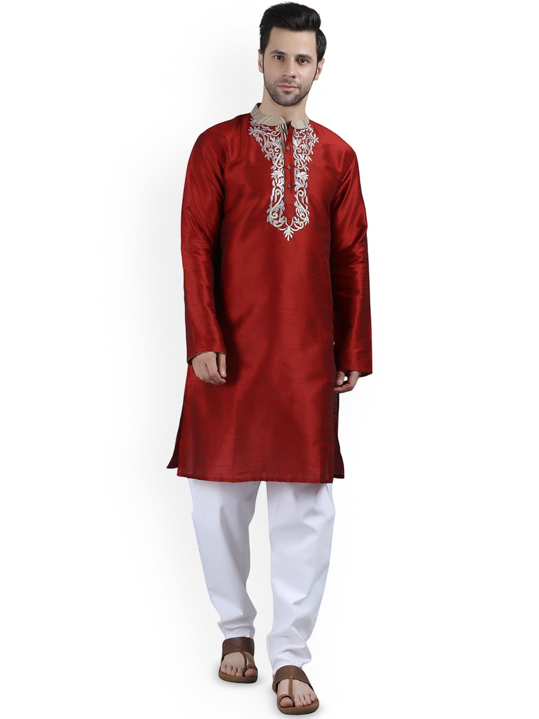 

Arch element Men Embroidered Thread Work Kurta, Red