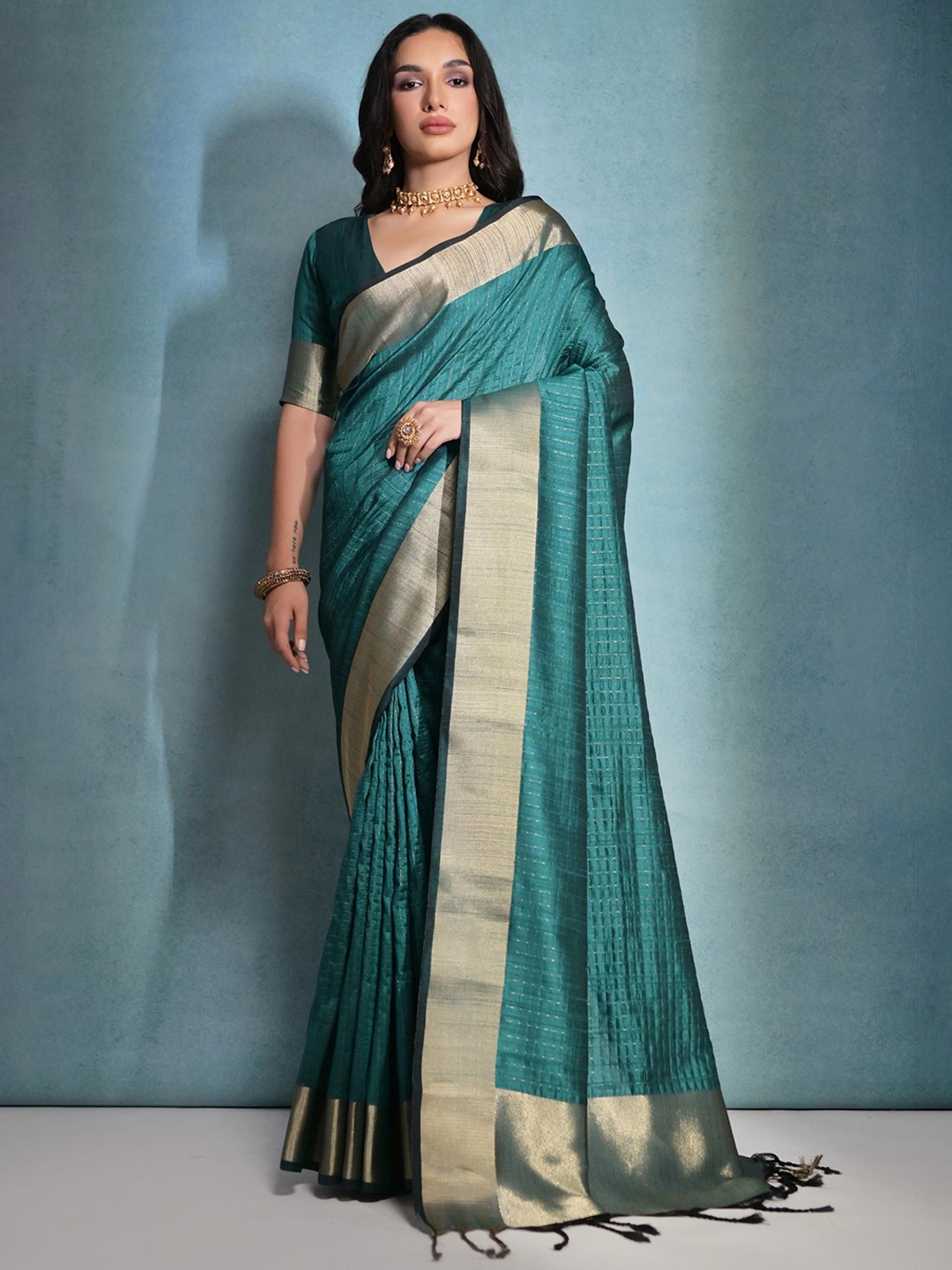 

Ekta Textiles Woven Design Zari Pure Silk Handloom Banarasi Saree, Turquoise blue