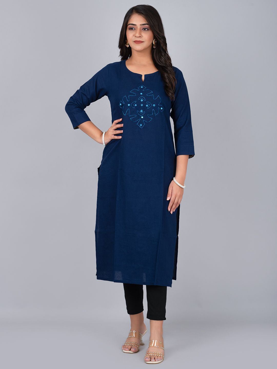 

TRIVEDI Ethnic Motifs Printed Pure Cotton Kurti, Blue