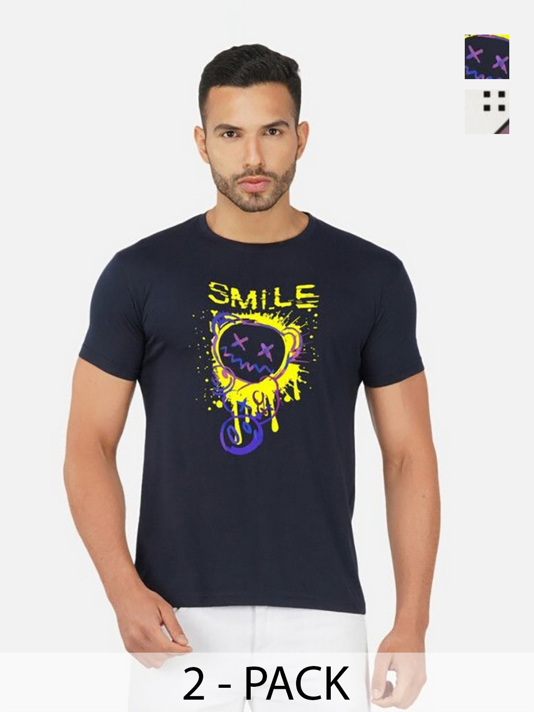 

GLOBAL NOMAD Men 2 Printed Bio Finish Applique T-shirt, Black