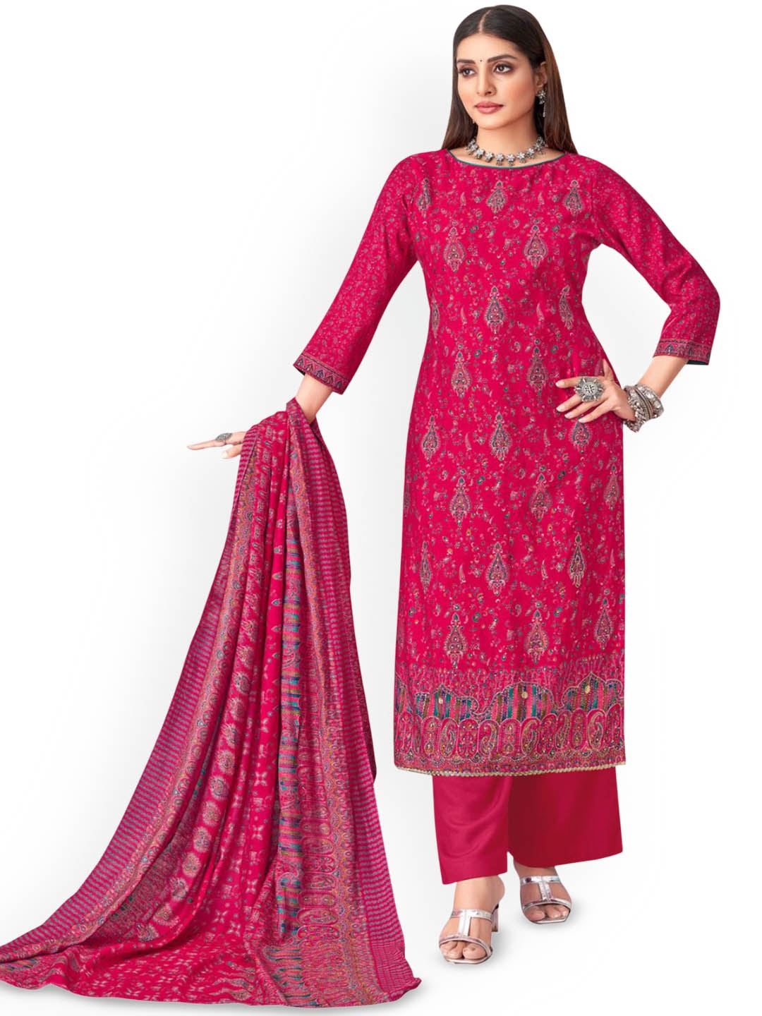 

DRAVINAM Trends Embroidered Unstitched Dress Material, Peach