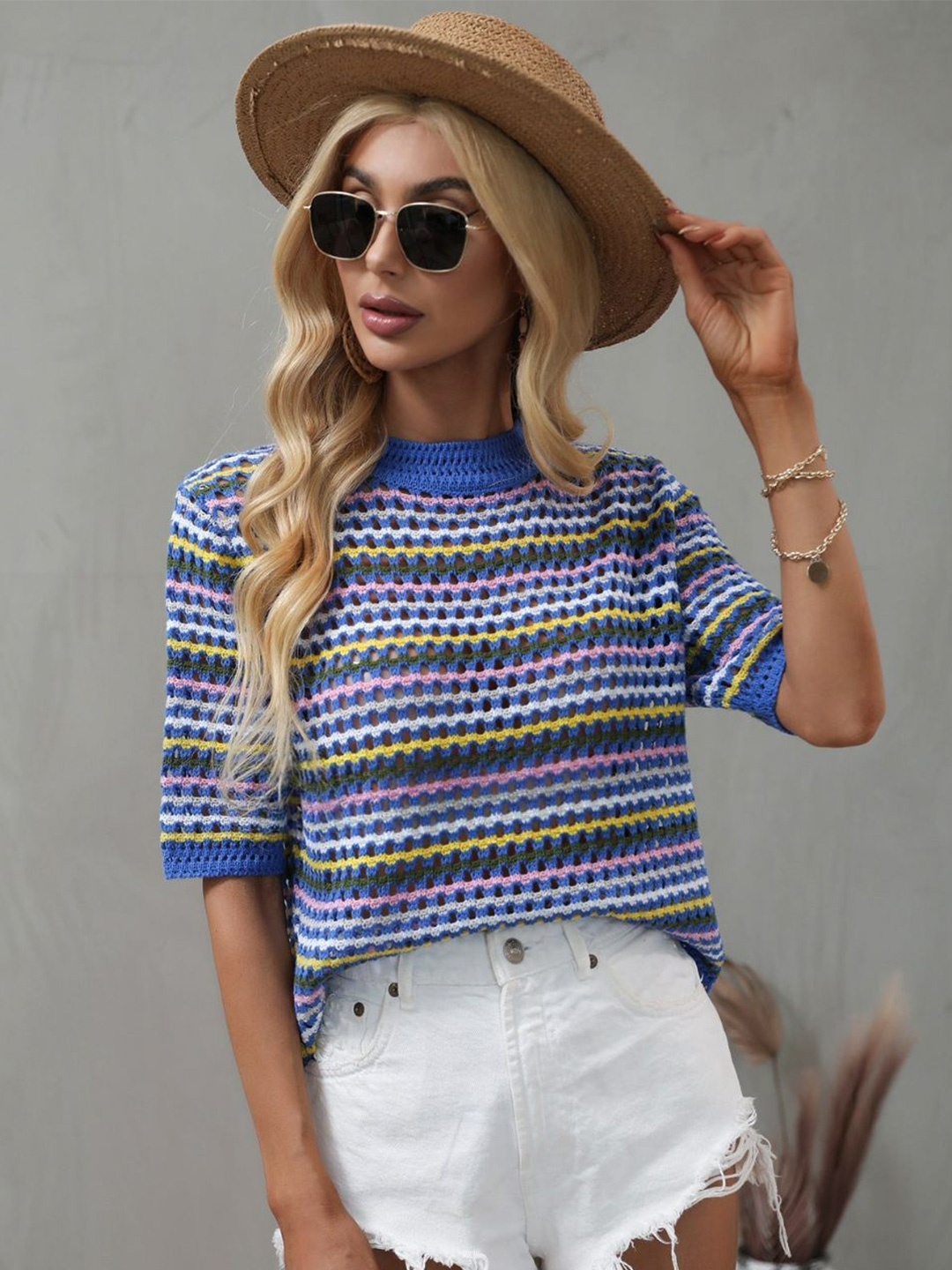 

Oh Rare Women Striped Pullover, Blue