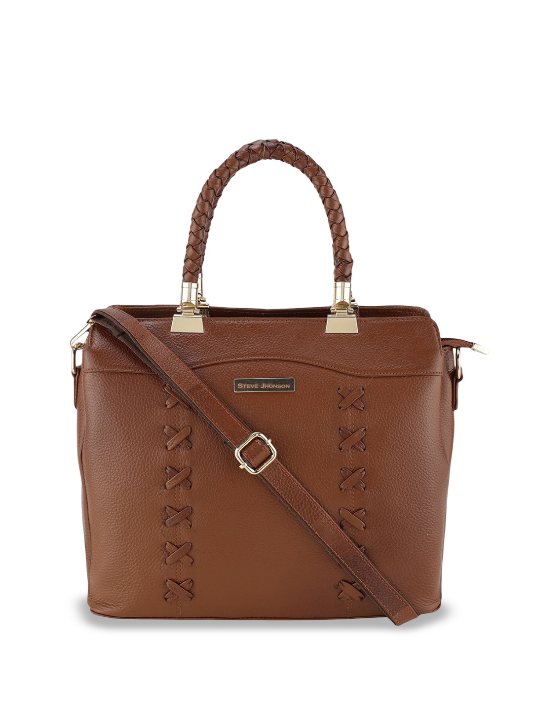 

Steve Jhonson Leather Structured Shoulder Bag, Tan