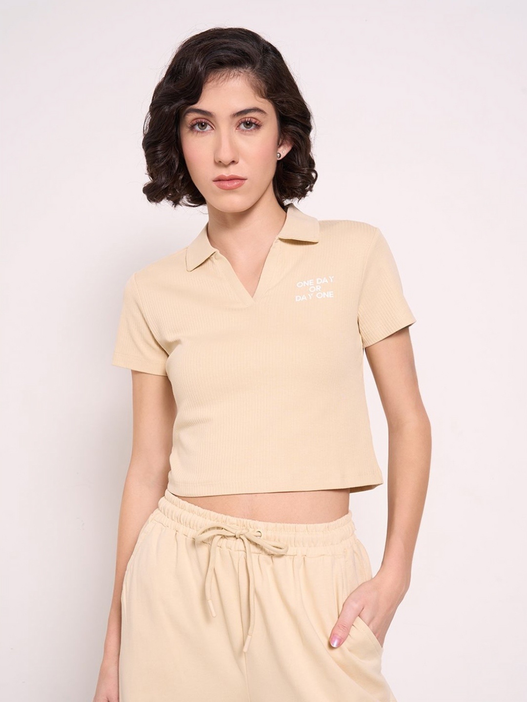 

Ajile by Pantaloons Women V-Neck Slim Fit T-shirt, Cream