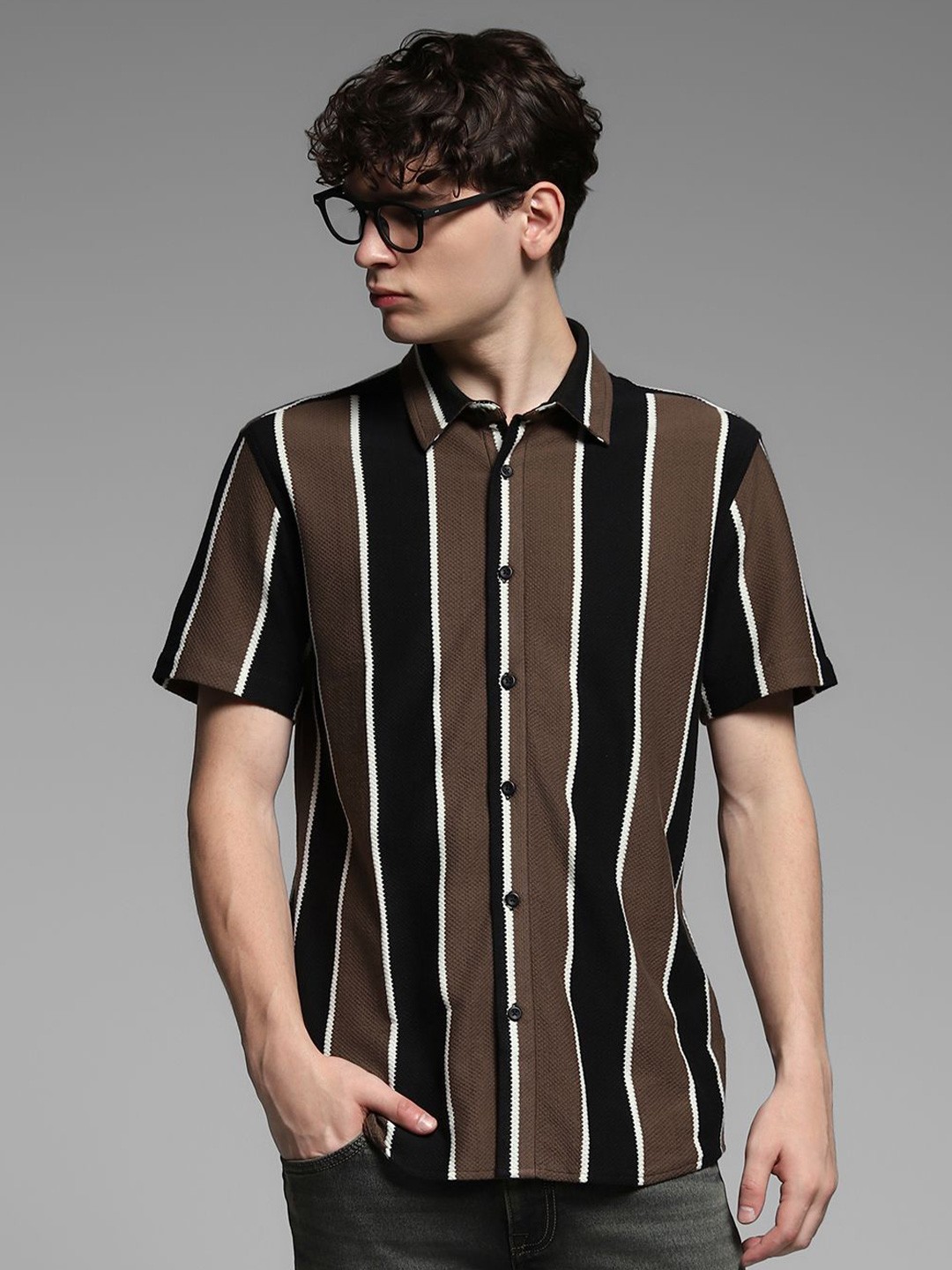

Jack & Jones Men Multi Stripes Opaque Striped Casual Shirt, Black
