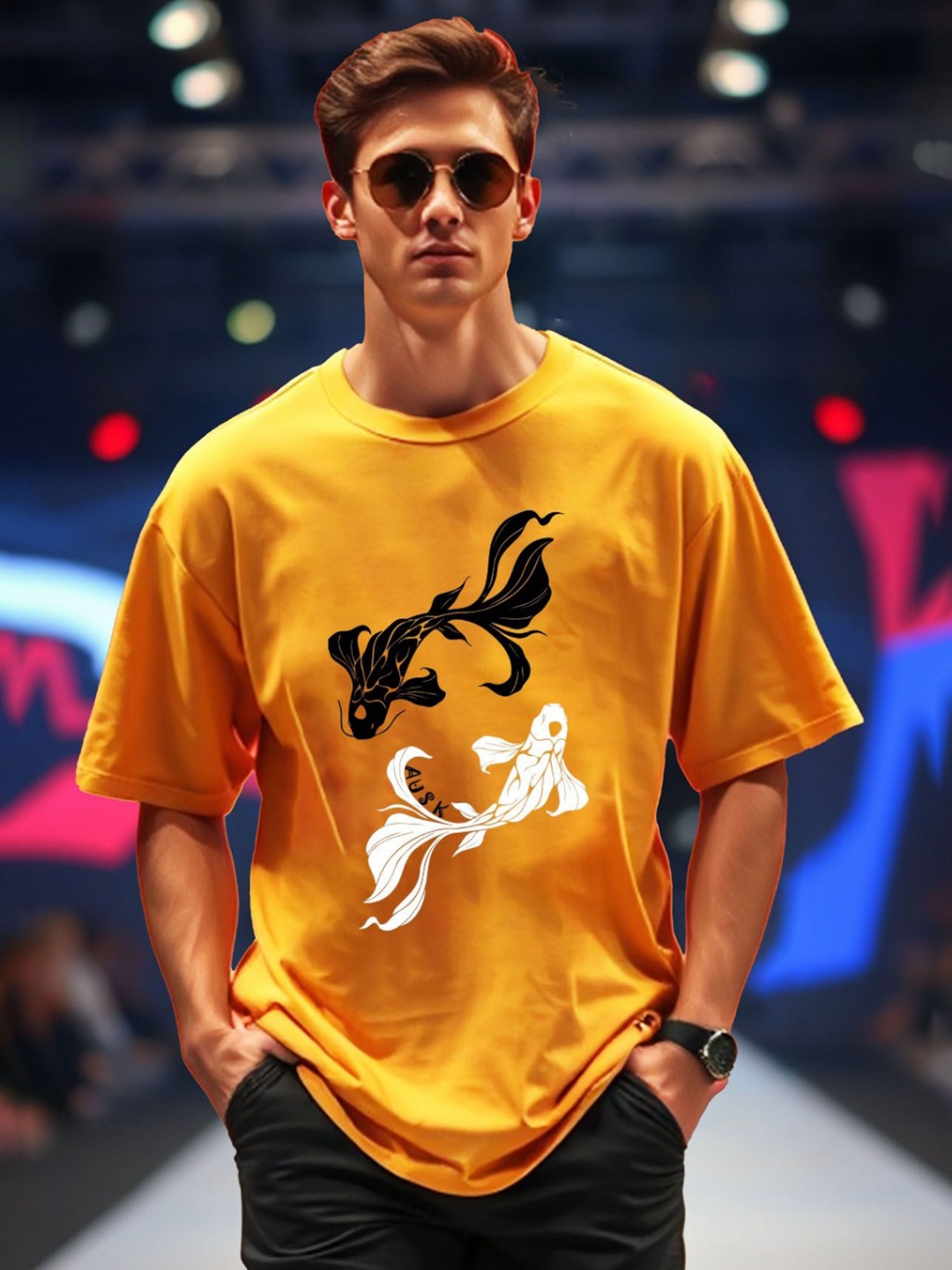 

AUSK Men Printed Applique T-shirt, Yellow