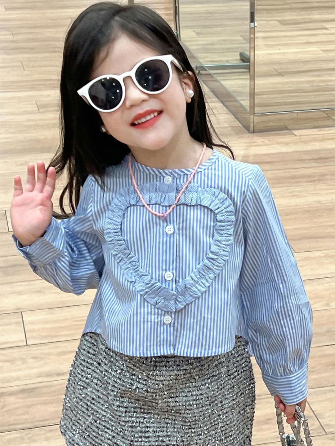

LULU & SKY Girls Opaque Striped Casual Shirt, Blue