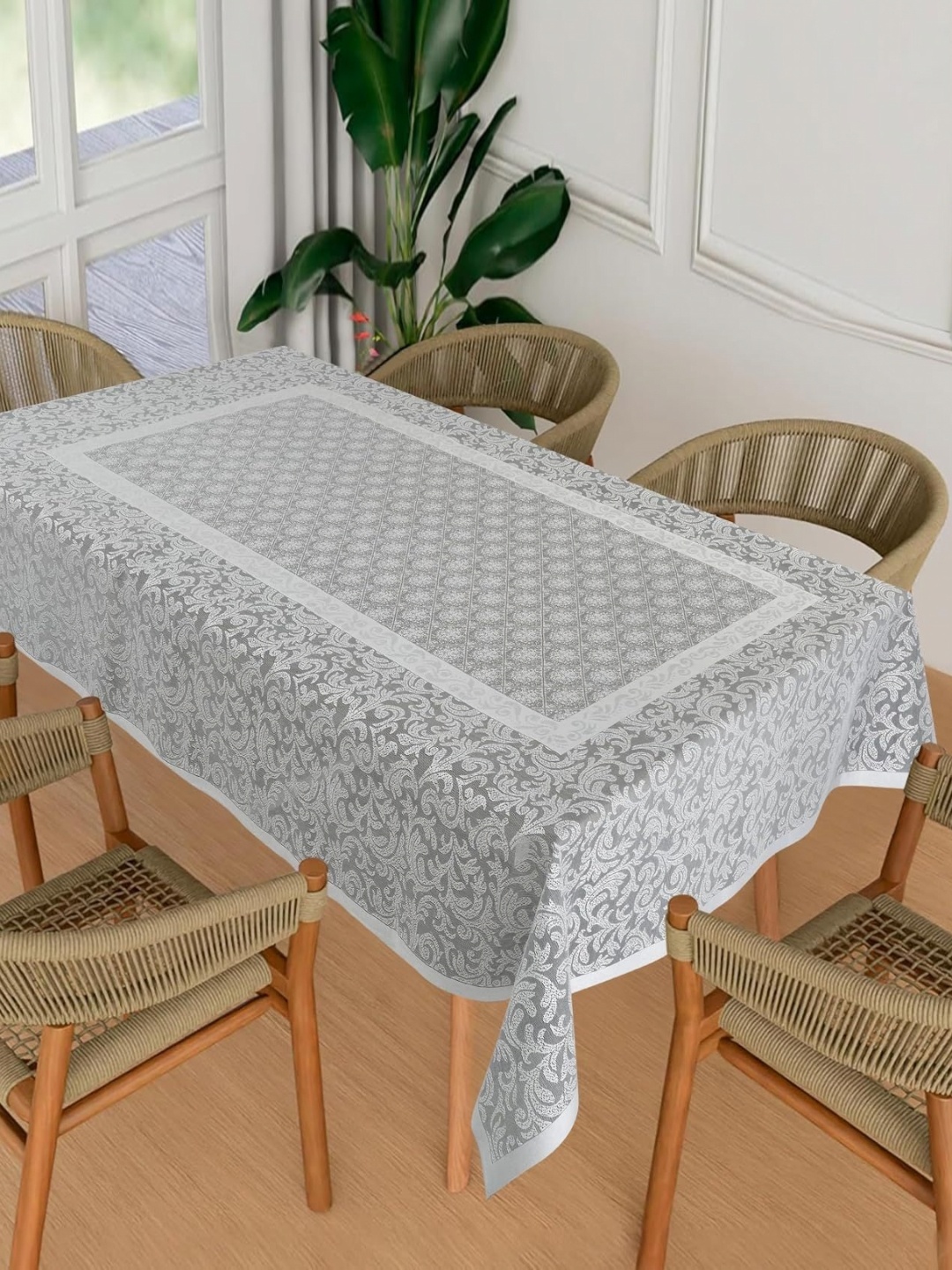 

Homerz Silver-Toned Floral Cotton 6-Seater Table Cover