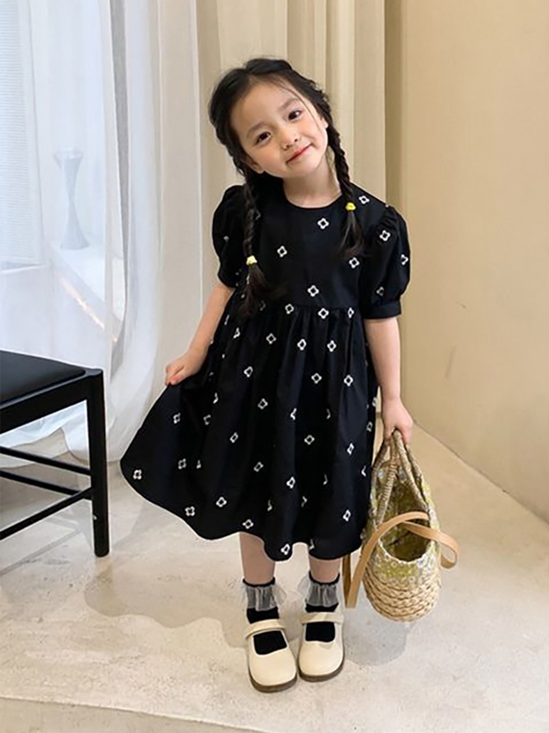 

LULU & SKY Print Puff Sleeve Fit & Flare Maxi Dress, Black