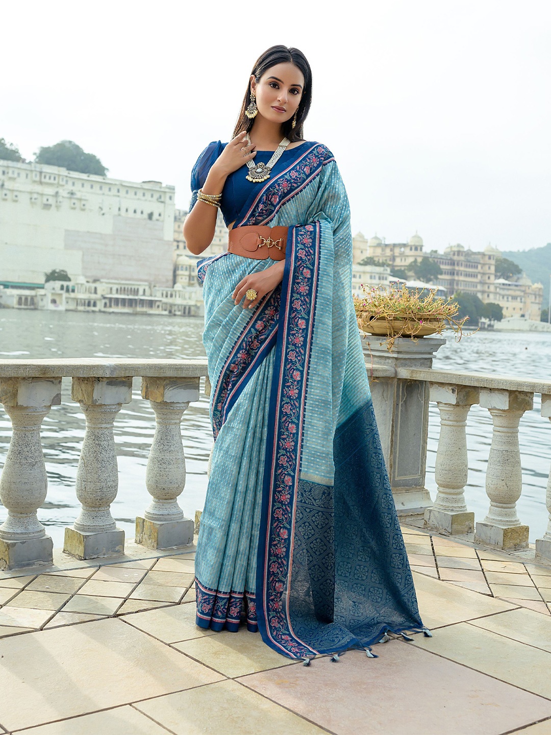 

Ekta Textiles Woven Design Pure Silk Banarasi Saree, Turquoise blue