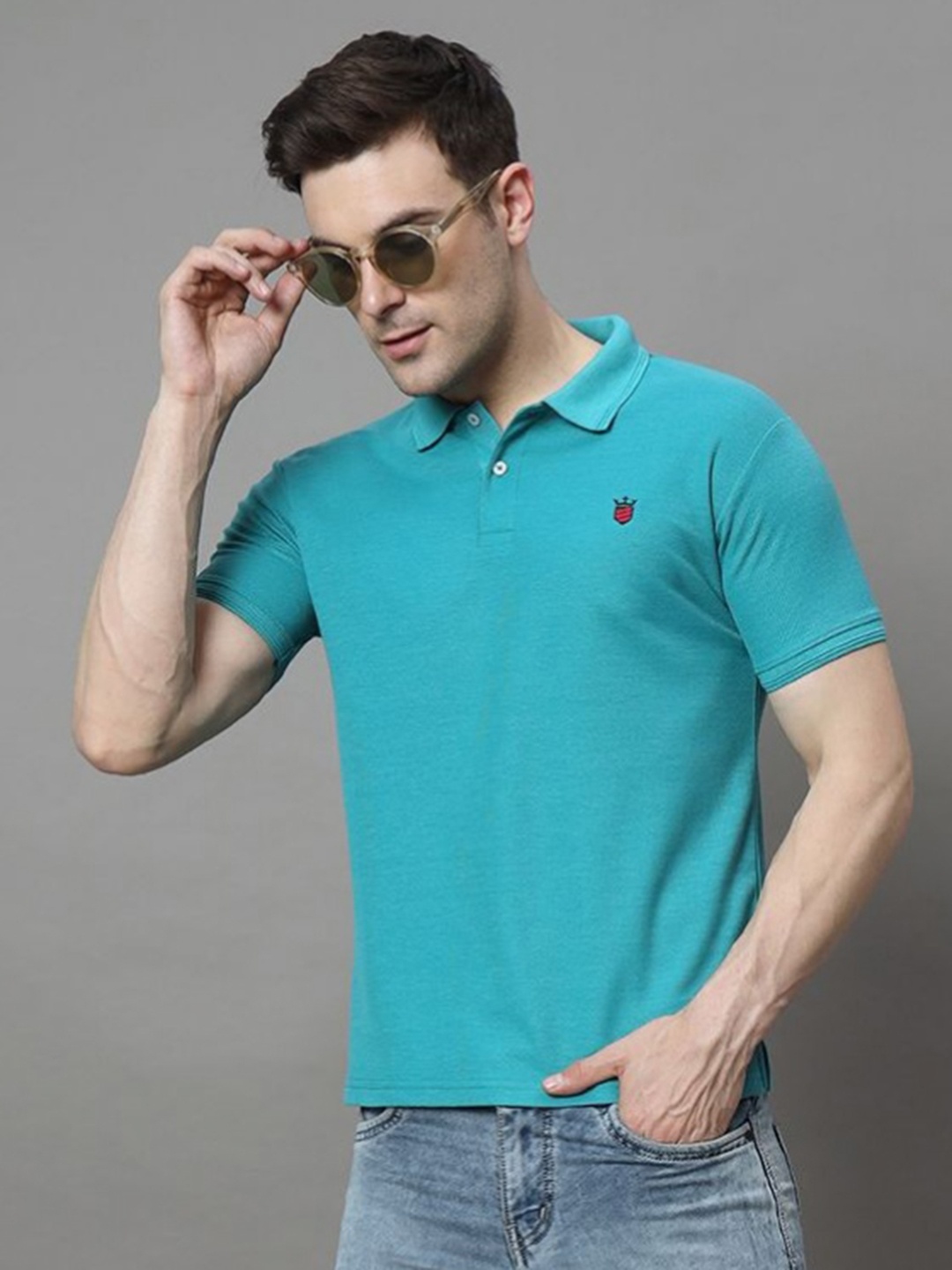 

R.ARHAN PREMIUM Men Polo Collar T-shirt, Turquoise blue