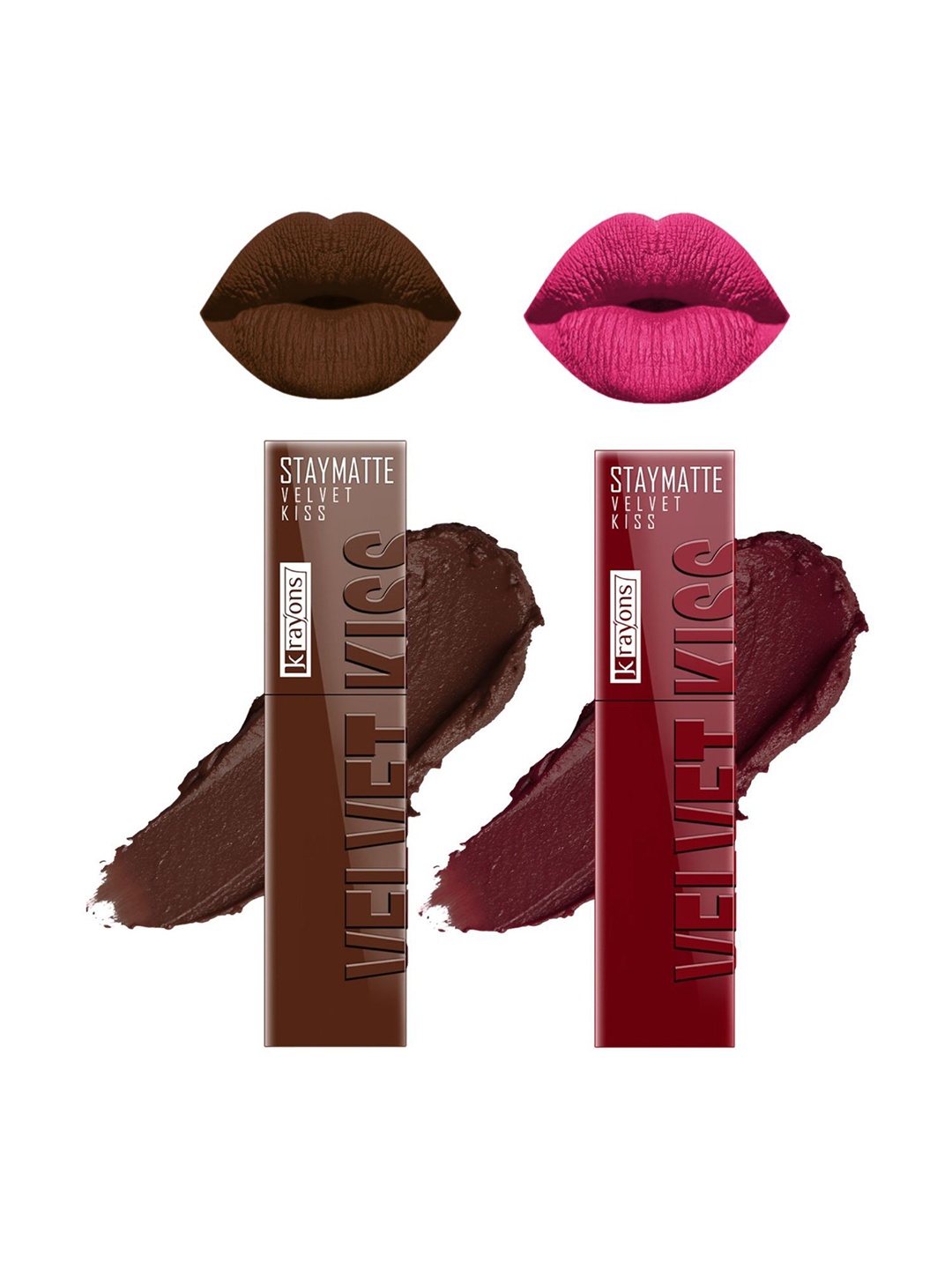 

krayons Set Of 2 Velvet Kiss Non Transfer Liquid Matte Lipstick - 3.5 ml Each, Brown