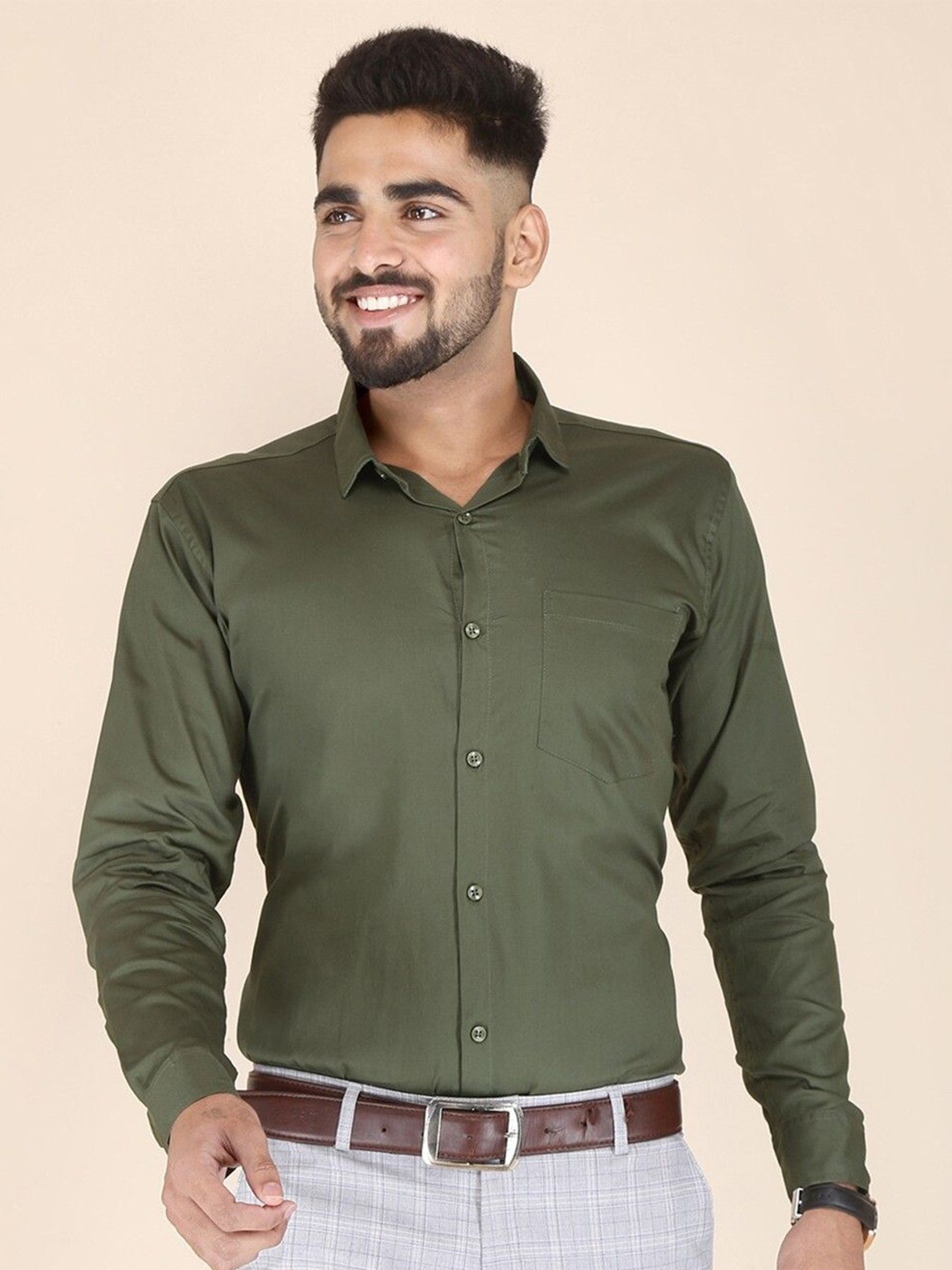 

PulseIQ Men Modern Opaque Casual Shirt, Green
