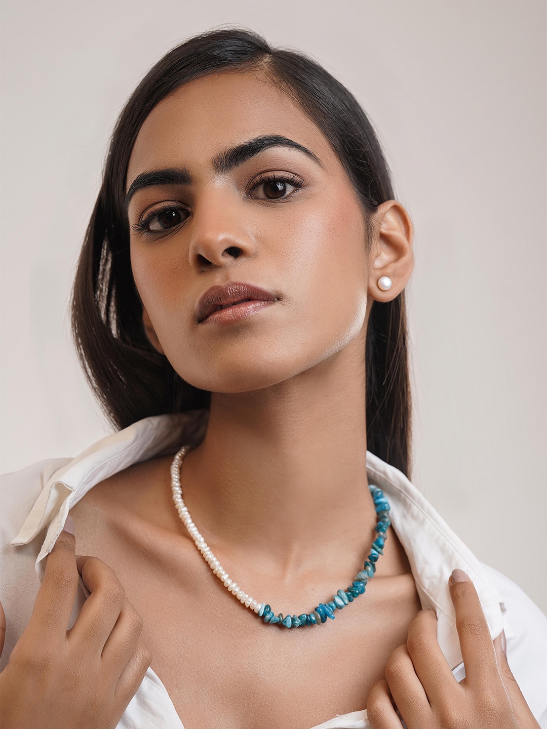 

ROYAL PITARAH Brass Gold-Plated Handcrafted Necklace, Turquoise blue