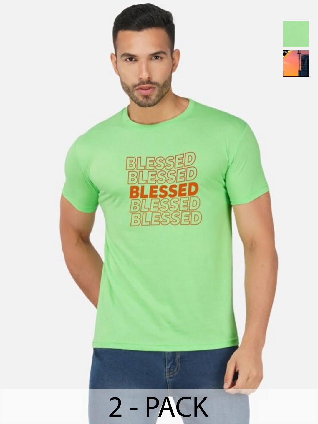 

GLOBAL NOMAD Men 2 Printed Bio Finish Applique T-shirt, Green