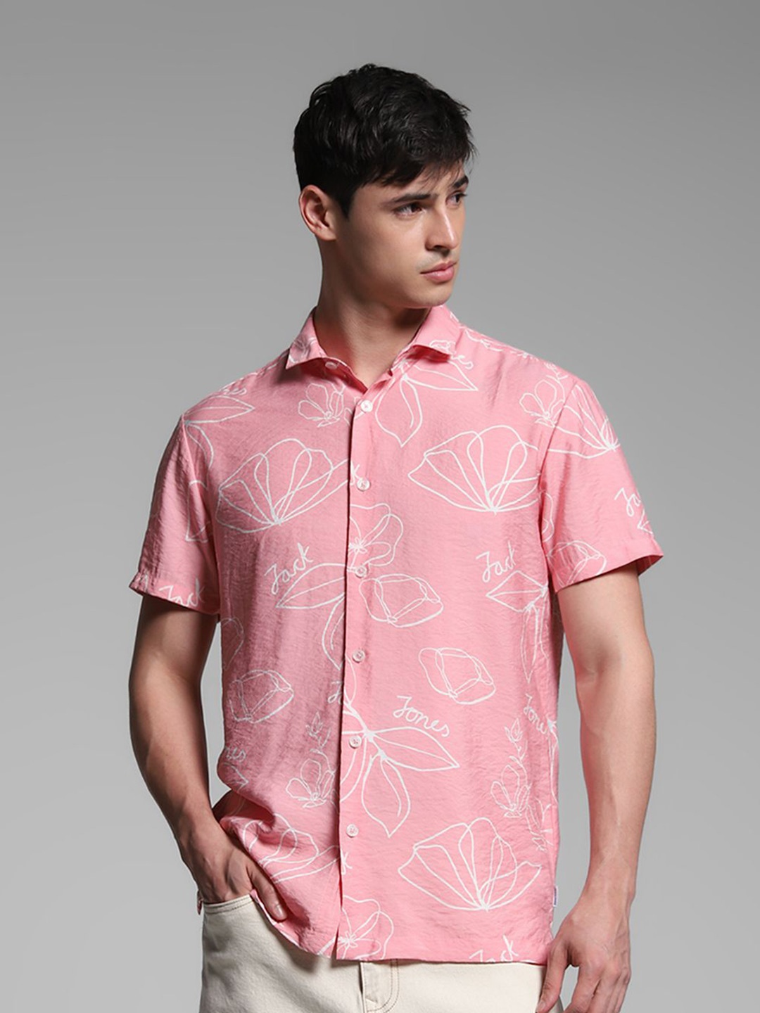

Jack & Jones Men Slim Fit Floral Opaque Printed Casual Shirt, Pink