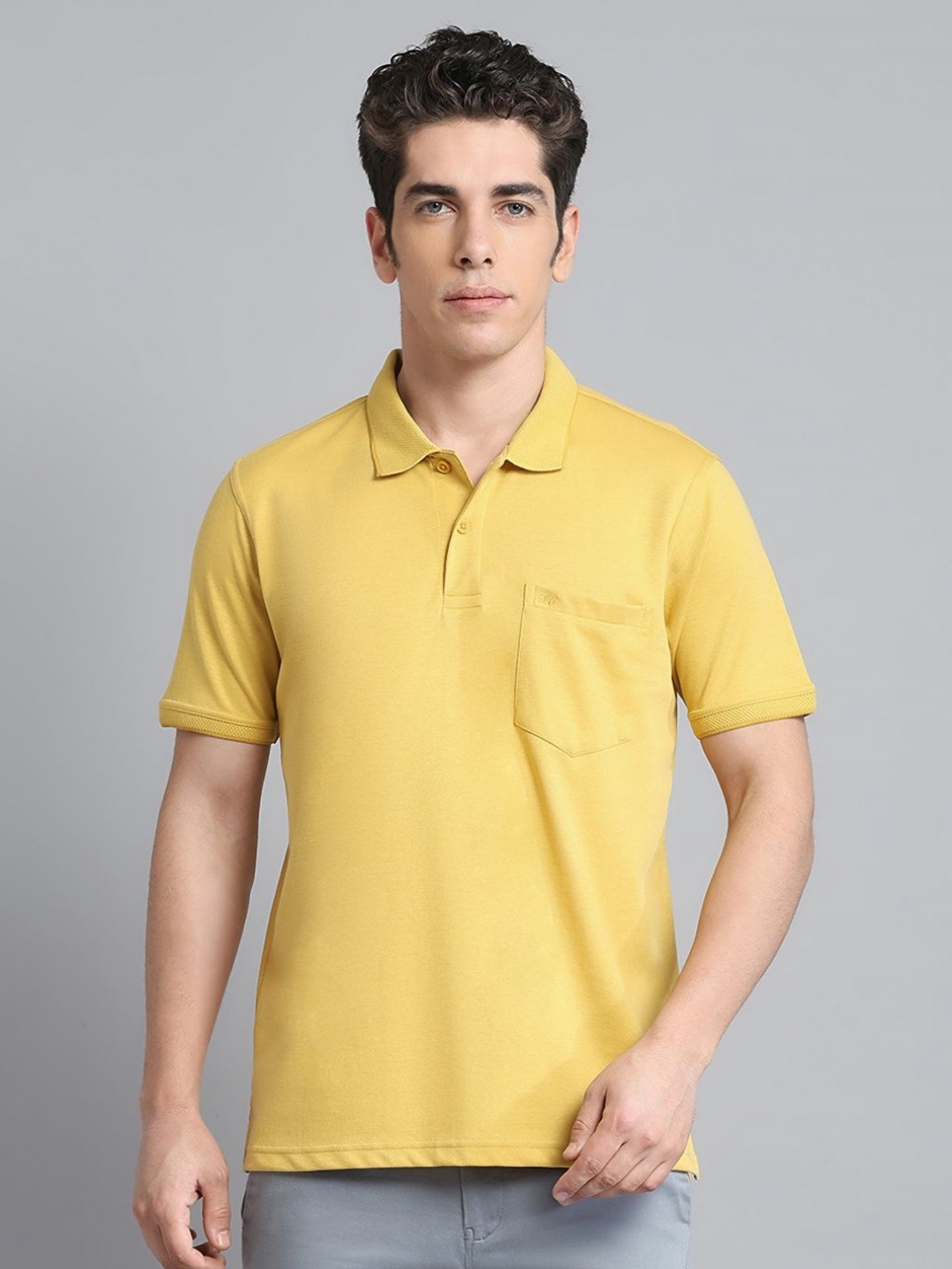 

Monte Carlo Men Polo Collar Extended Sleeves Pockets T-shirt, Mustard