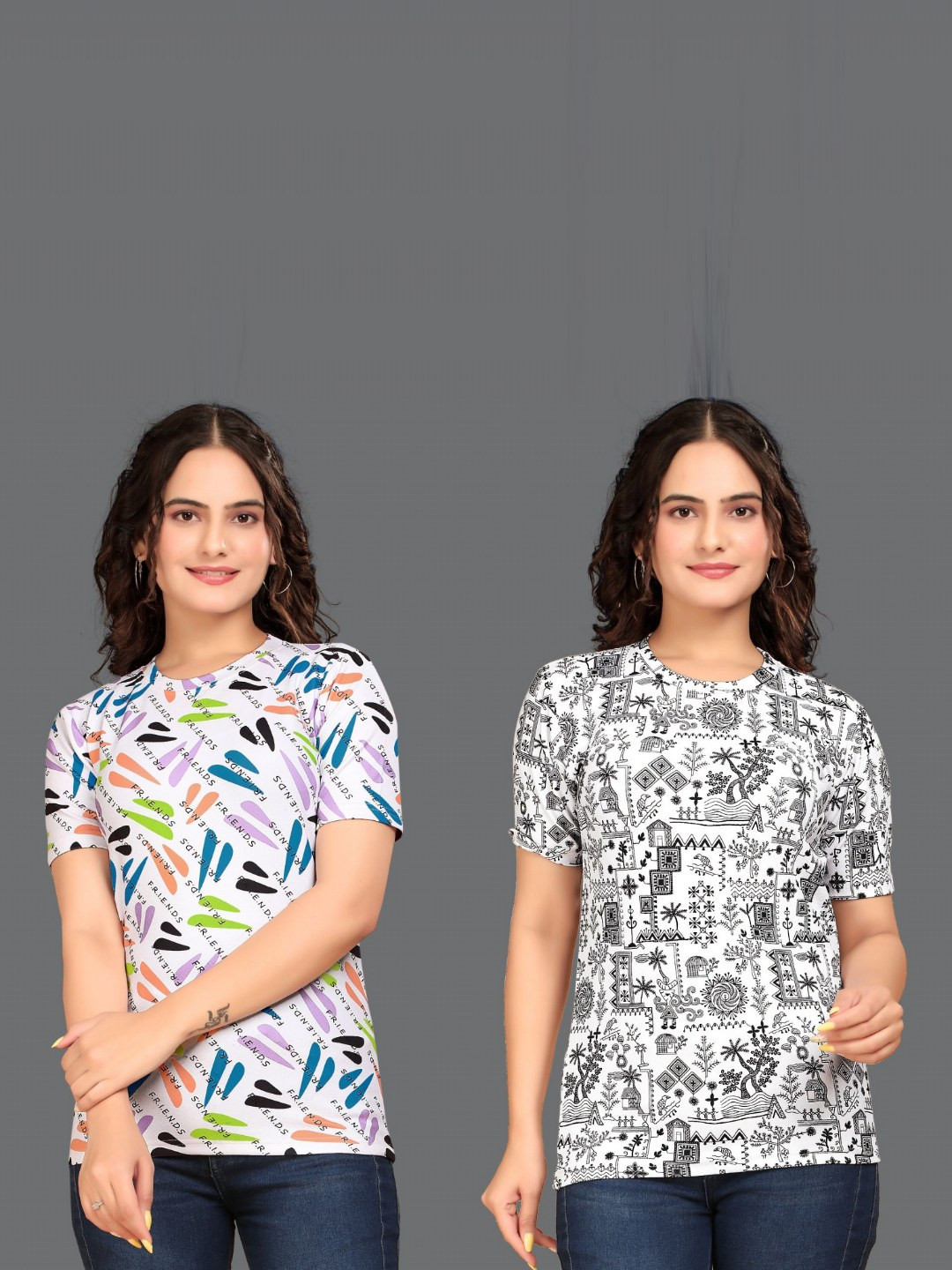 

VGHCFASHION Women Printed Raw Edge T-shirt, Silver