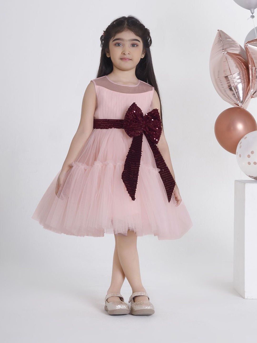 

Ministitch Applique Net Fit & Flare Dress, Peach