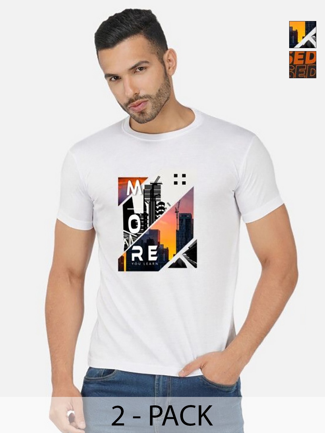 

GLOBAL NOMAD Men 2 Printed Bio Finish Applique T-shirt, White