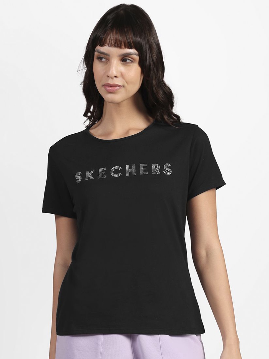

Skechers Women Crew Neck Diamonte T-Shirt, Black