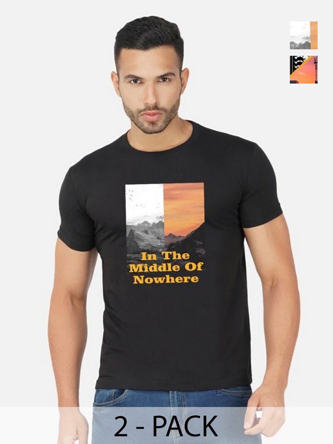 

GLOBAL NOMAD Men 2 Printed Bio Finish Applique T-shirt, Black